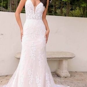 Primavera 11103 Ivory Elegant White Lace Fit & Flare wedding Dress size 16 New